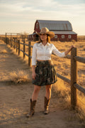 Camo-pattern shorts with tie waist and cargo-style pockets