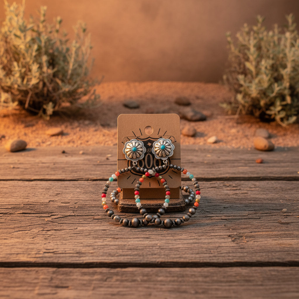 Beaded serape-style hoop earrings with turquoise and multicolor bead fringe